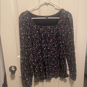 Lucky Brand Black and Pink Smocked Blouse